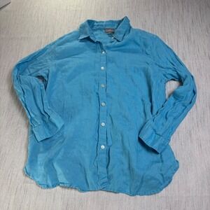 J. Jill Womens Medium Turquoise Blue 100% Linen Button Down Long Sleeve Shirt